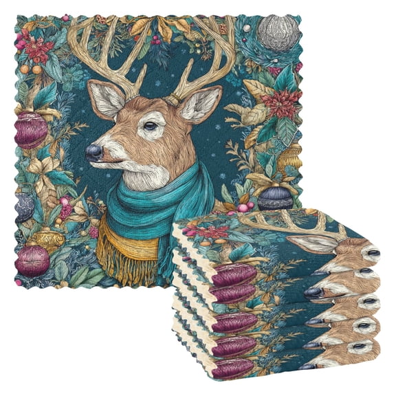6 Pieces of Kitchen Towels 11x11Inch Kitchen Dish Cloths Kitchen Dish Towels Reuseable Cleaning Cloths A Christmas Reindeer