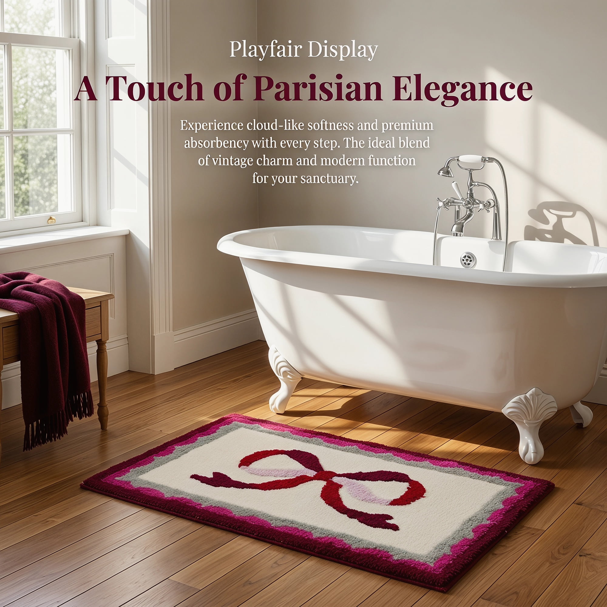 Unique Bargains Aesthetic Printed Ultra Soft Absorbent Shaggy Bath Mat Red 32" x 20"