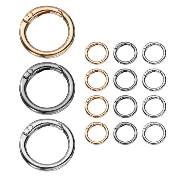 Uxcell 15 Pcs Trigger Spring O Rings, 0.8 Inch Round Snap Clip Small Welded Multi-Purpose Zinc Alloy Rings, Silver, Light Gold, Grey