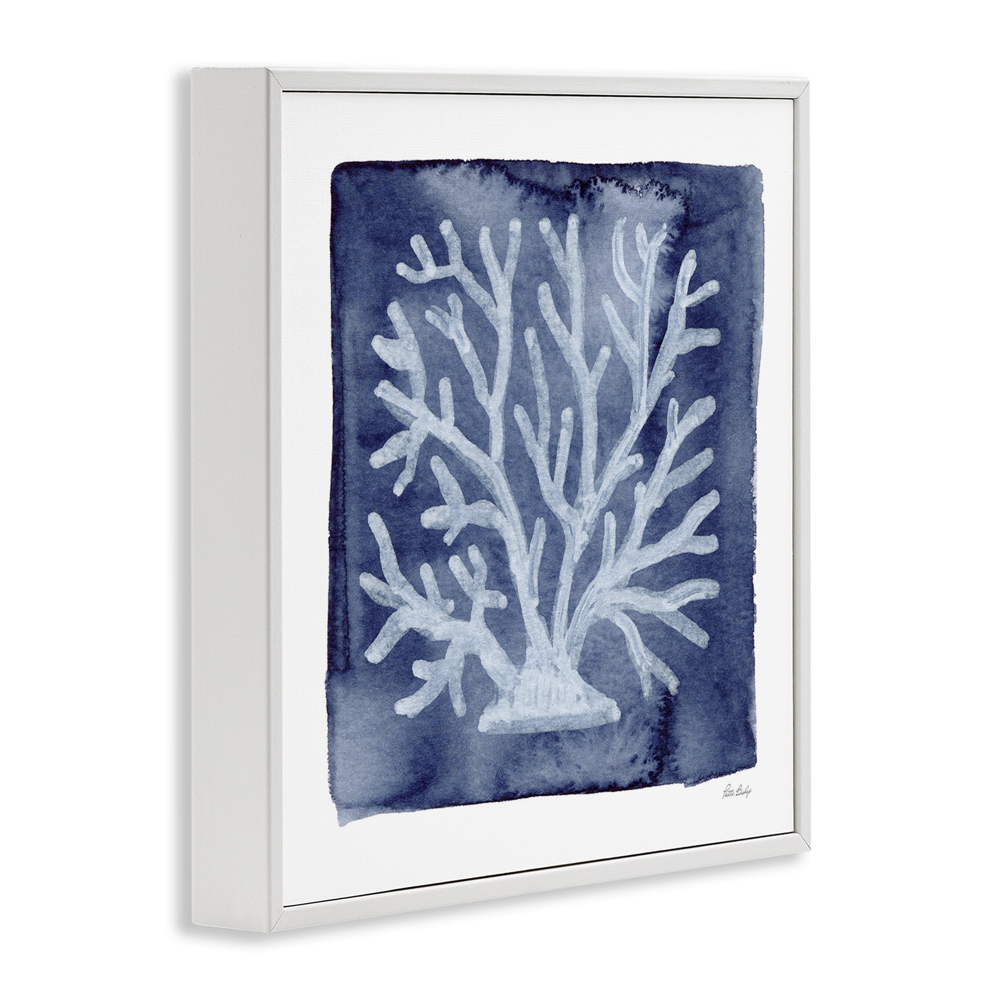 Stupell Industries White Coral on Indigo White Framed Giclee Art, design by Patti Bishop
