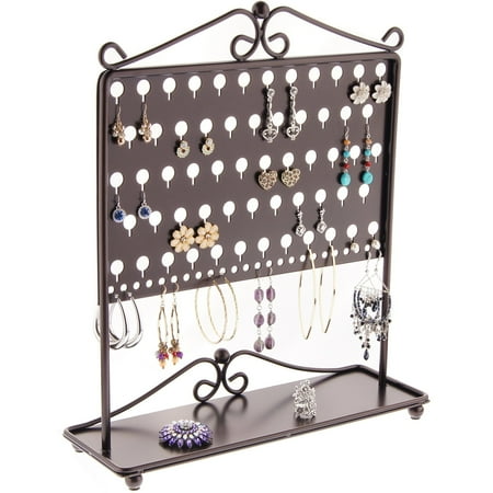 Earring Holder Stand Jewelry Organizer Display Tree Storage Rack with Tray, Ginger Black