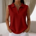 thumbnail image 3 of Waffle Tank Tops for Women Sleeveless Polo Shirts V Neck Collared Golf Shirts Office Business Casual Summer Vest Tops,Wine,XXL, 3 of 5