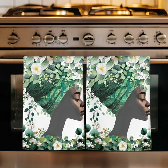 Sage Green Black Women Kitchen Towels Set of 4, Spring Eucalyptus Leaves Absorbent Dish Towels for Kitchen, Microfiber Hand Towel, Quick Drying Tea Towel for Cleaning Decorative Dishcloths