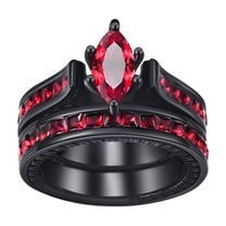 GY Black Gold Plated Marquise cut Red AAA CZ 2pcs Womens Wedding Ring Sets Bridal Sets