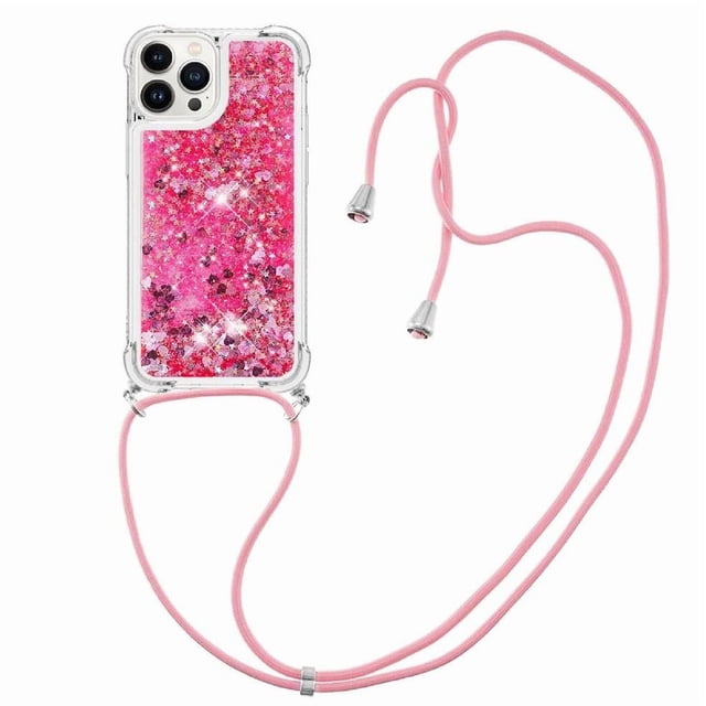 Funda FOXDOCK para iPhone 15 Pro Max con Cuerda Ajustable, Brillo Líquido, Protección Antigolpes y Lente – Ideal para Regalo