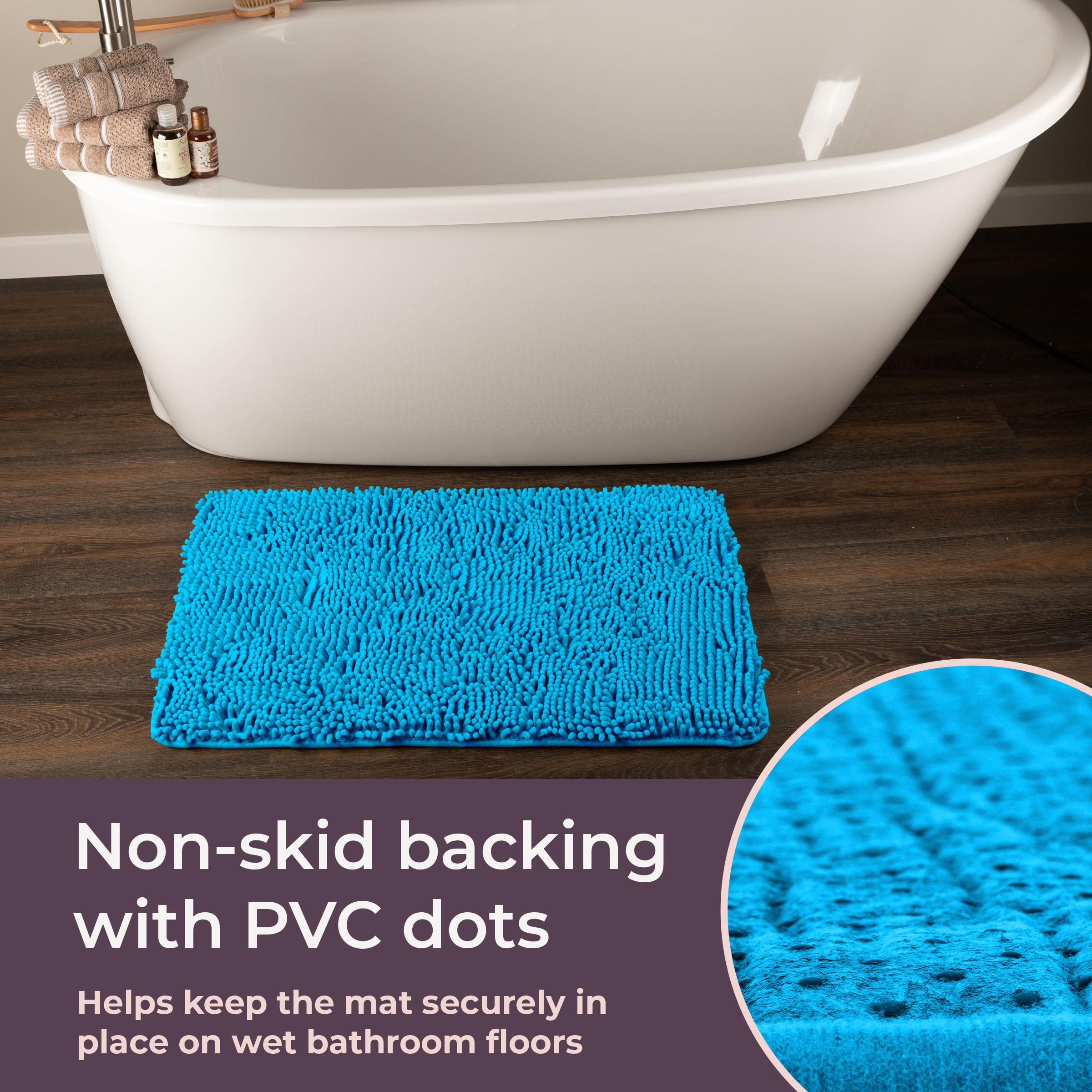 Lavish Home 2-Piece Memory Foam Bath Mat Set with Non-Slip Base (Blue)