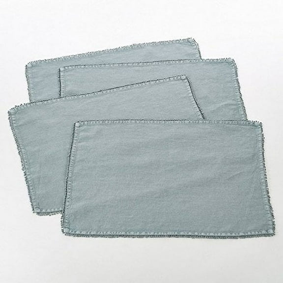 Fennco Styles Pomponin Collection Pom Pom Design 100% Linen Table Placemats 14" W x 20" L, Set of 4, Blue-Grey
