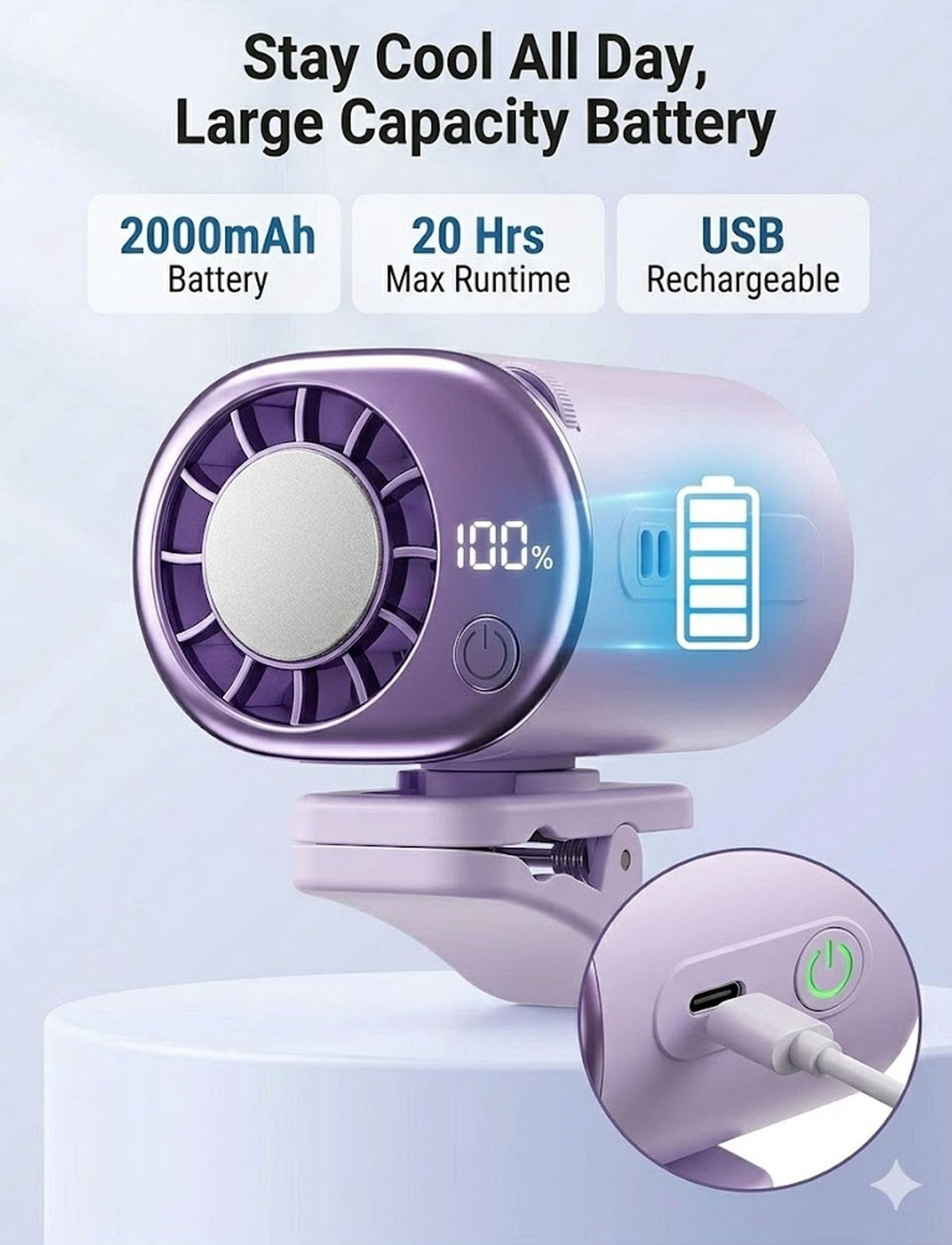 Car Clip On Air Conditioner, 2026 Car Clip On Air Conditioner Fan with LED Display - 360° Rotation, USB Rechargeable, 199 Speeds Adjustable, 16℃ Semi-Cooling Wide Clamp for Any Scenario