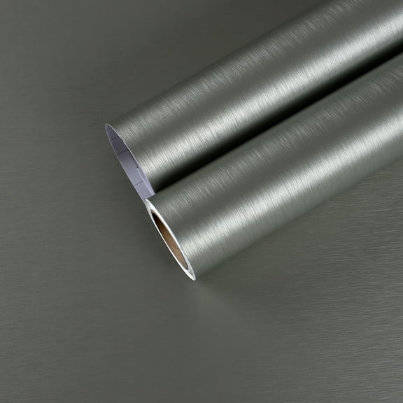 CHIHUT Dark Grey Stainless Steel Contact Paper for Countertop Waterproof 17.7"x236" Metallic Grey Peel and Stick Wallpaper for Kitchen Rust Resistant Removable Metal Vinyl Roll for Cabinets Bathroom