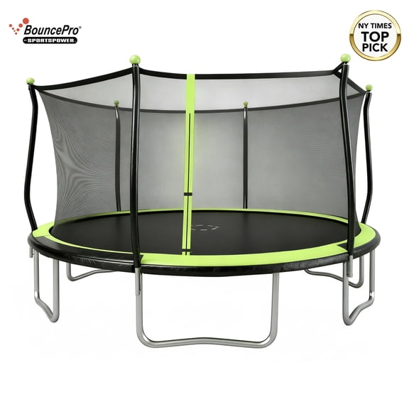 Bounce Pro 14' Round Trampoline with Safety Enclosure in Green and Black
