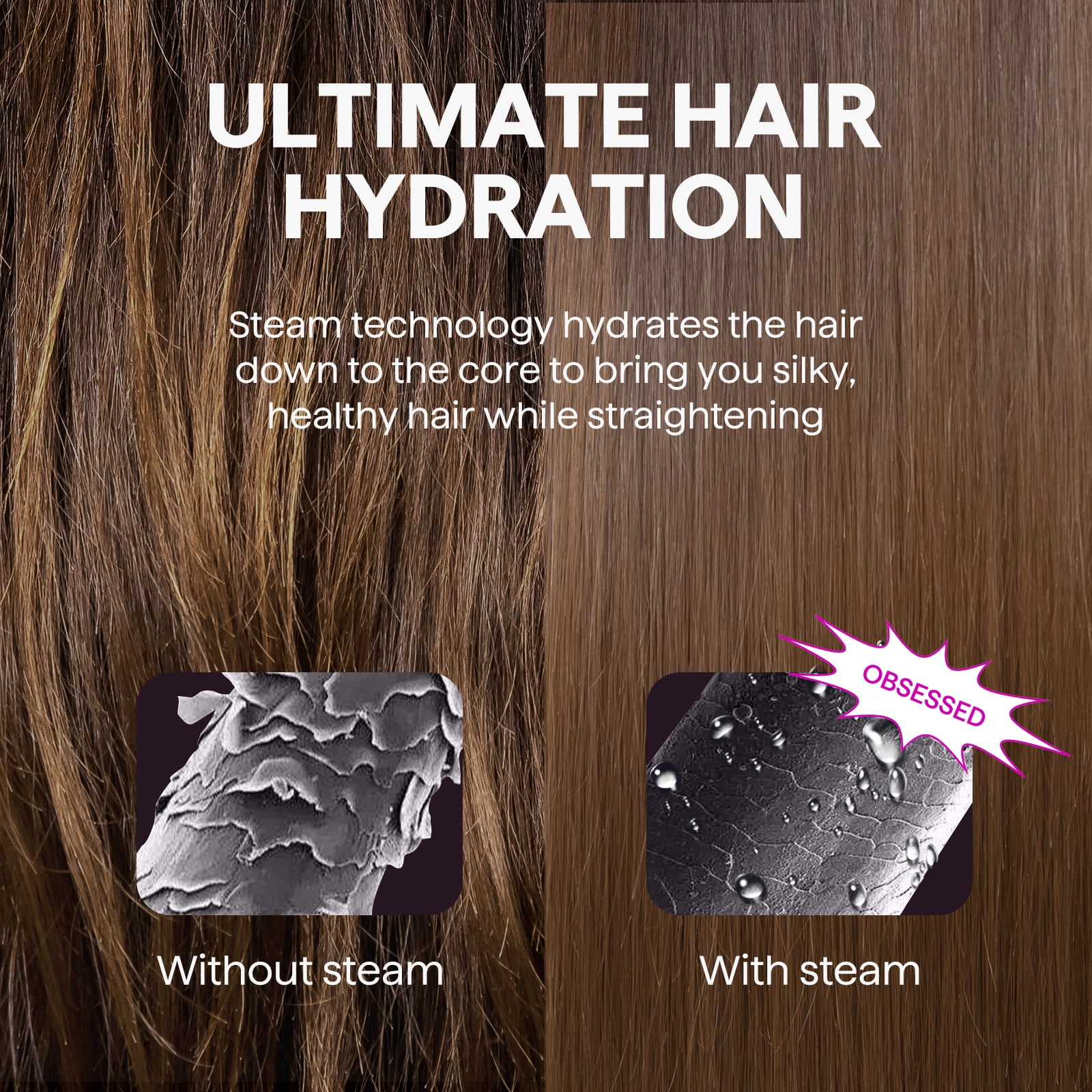 Wavytalk Steam Hair Straightener, 1.38'' Nano Titanium Flat Iron with Detachable Comb for Silk Press Smoothing, Pink