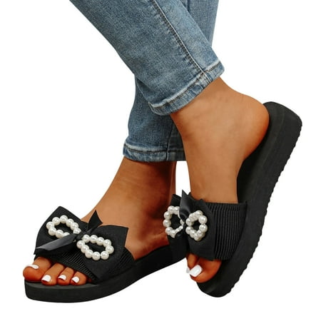 

Aompmsdx Women Pearl Flat Beach Slippers Flip Sandals Flip Flop Sandals Fashion Slippers Flat Open Toe Slippers Summer Casual Fashion Sandals Bathroom Beach Slipperssandals Woman Summer 2090