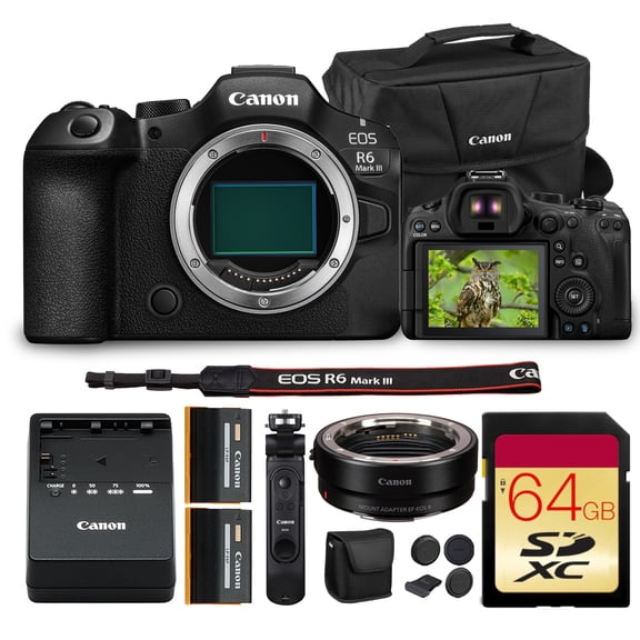 Canon EOS R6 Mark III Mirrorless Camera | Full-Frame RF System Body with Advanced AF, High-Speed Performance & 4K Video | For Weddings, Sports & Creators   HG-100TBR Grip   Adapter EF-EOS R   More