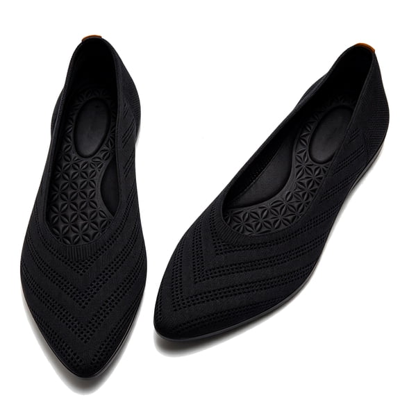 LANCROP Women's Wide Width Pointed Toe Ballet Knit Flats Plus Size Slip On Dress Loafers Casual Shoes
