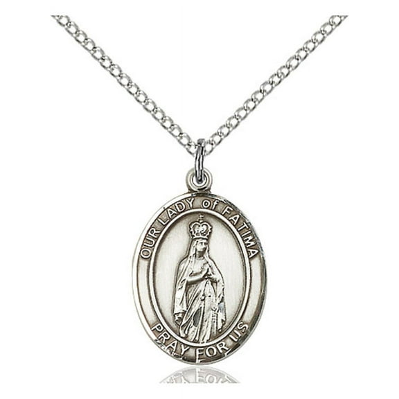 Sterling Silver Our Lady of Fatima Pendant 3/4 x 1/2 inches with Sterling Silver Lite Curb Chain