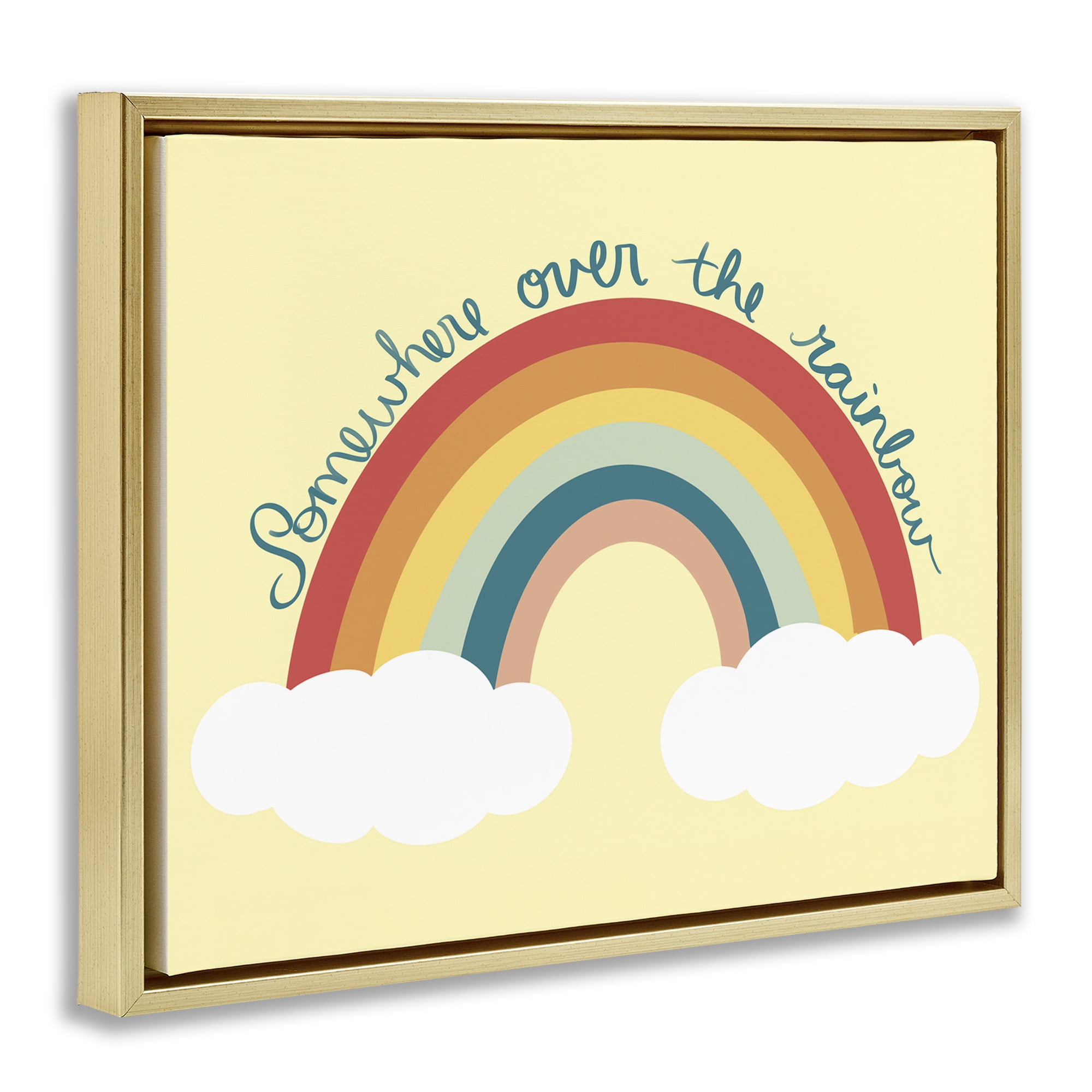 Stupell Industries Somewhere Over Rainbow Text & Numbers Painting Gold Floater Framed Canvas Art Print Wall Art, 31 x 25