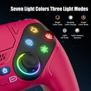 Gamrombo LED Wireless Controller for P5, Seven Light Colors Compatible with P5 Pro/Slim/PC, Dual Vibration, 3.5mm Audio Jack,Macro/Turbo Function, 6-Axis Motion Contro Gamepad with Speaker(Red)