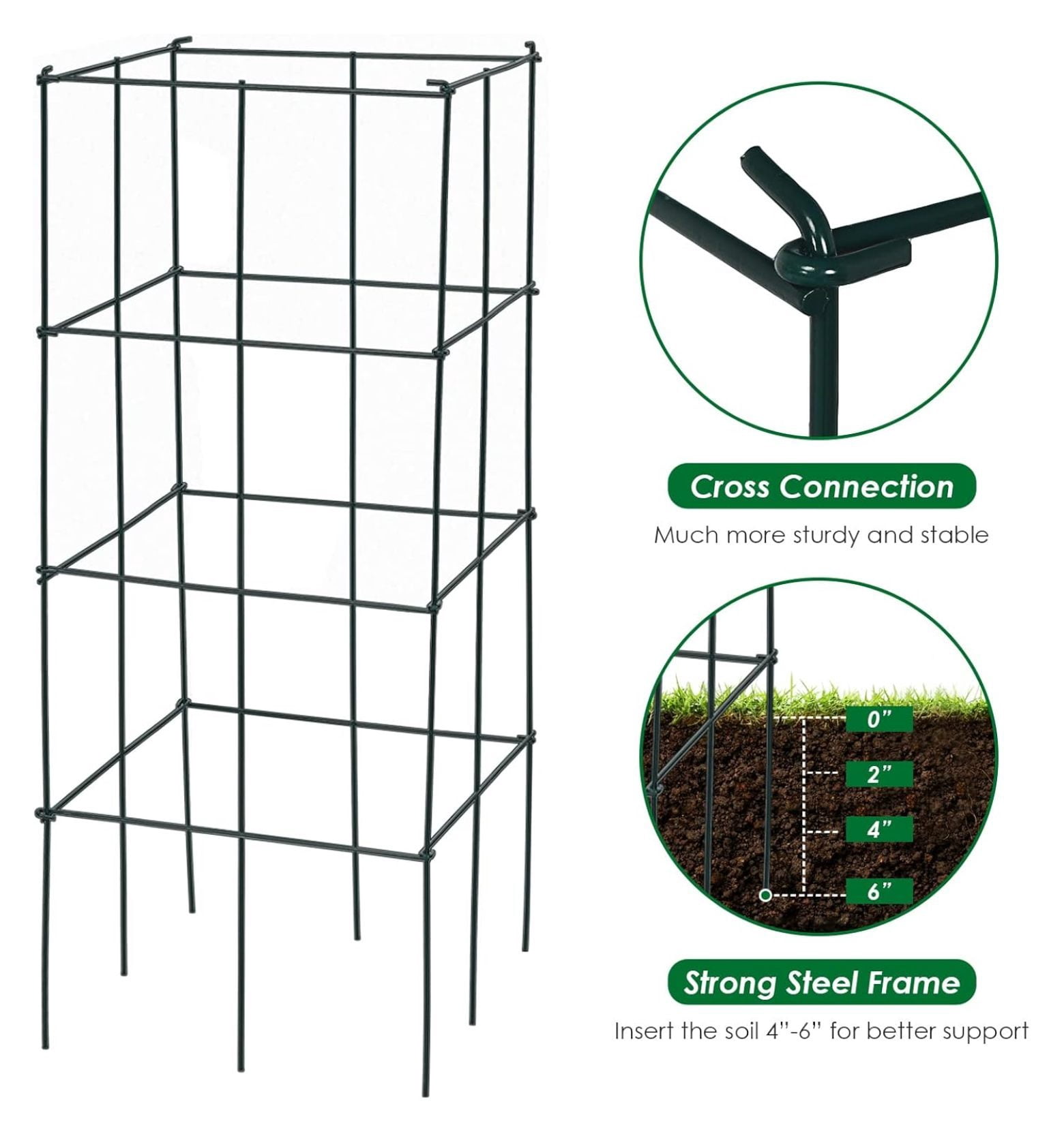 4 Pack Folding Tomato Cages, 39 Inches Tall Square Plant Support Cage for Garden Climbing Plants Flowers Fruits, Heavy Duty Tomato Vegetable Trellis