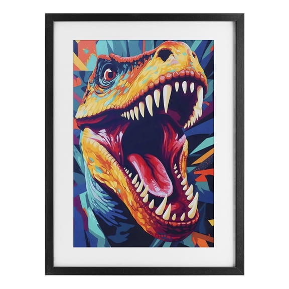 Stupell Industries Bohemian Pop Style Raptor Dino Black Framed Print Under Glass, 14 x 20, by Creative Studio