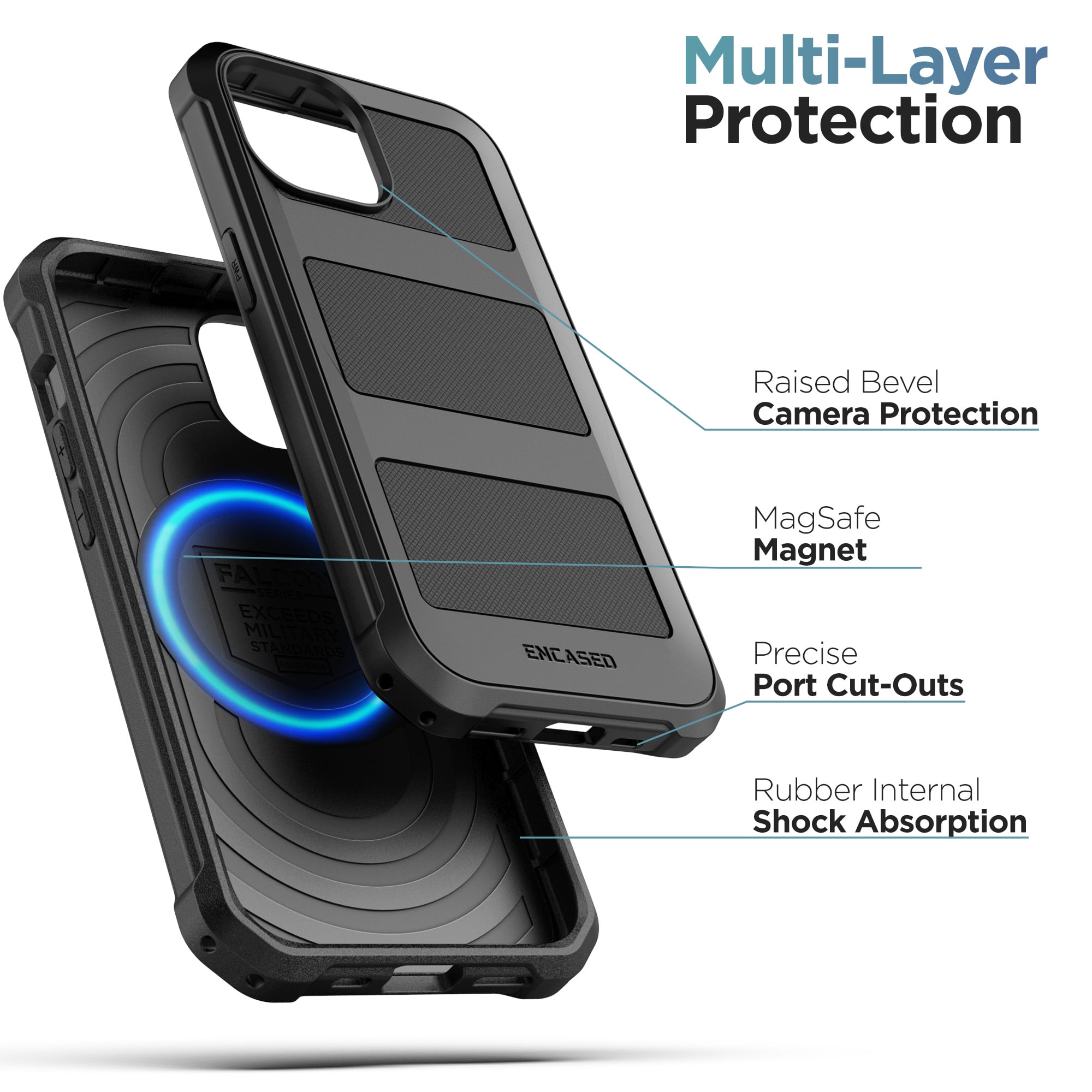 Encased Falcon Designed for iPhone 15 Pro Belt Clip Case Compatible with MagSafe - Protective Shockproof Magnetic Case with Holster (Black)
