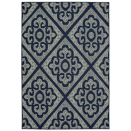 Diagonal Accent - Moretti Parker Area Rugs - 3804B Contemporary Navy Dotted Circles Curves Diagonals Rug