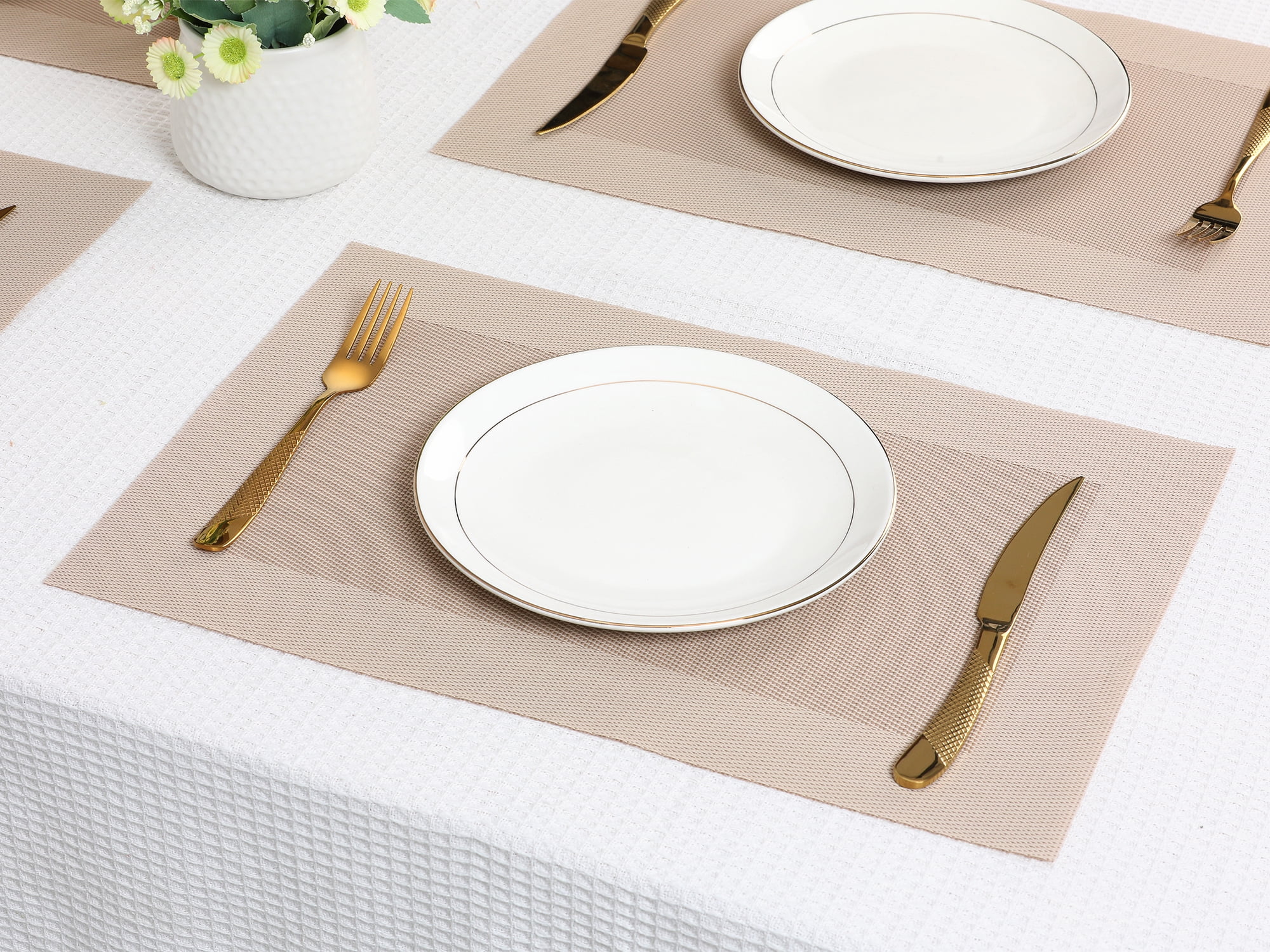 Unique Bargains Set of 8 Table Placemats Washable Wipeable Table Mat Light Gold 18x12Inch