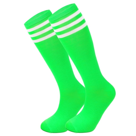 Nvzi 1-Pair Knee High Athletic Socks - One Size Fits Most, Knee High Sports Socks for Baseball Football, Soft Cotton-Polyester Spandex Blend Socks,Light Green White