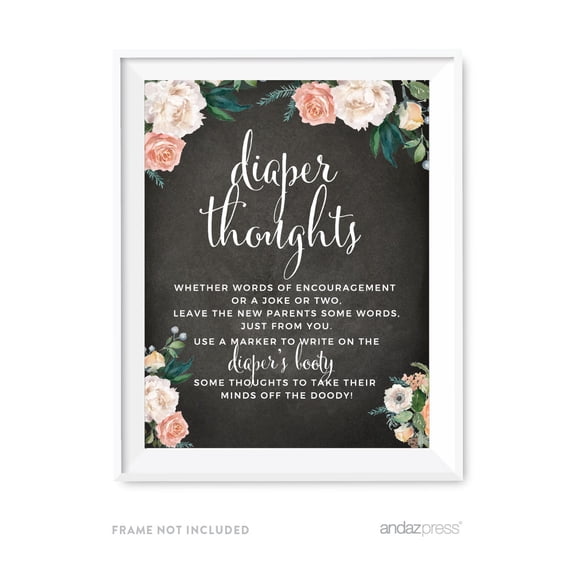 Peach Chalkboard Floral Garden, Diaper Thoughts Party Sign, 8.5x11-inch, Games