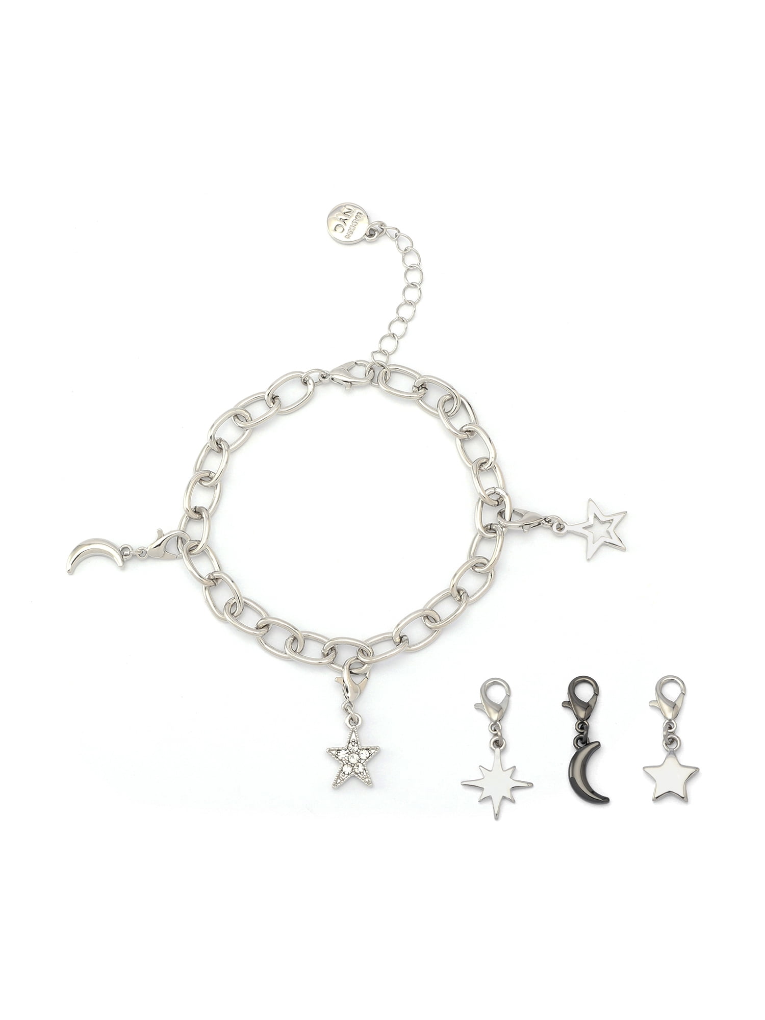 Madden NYC Women's Fashion Rhodium Celestial Star Bracelet & 3-Piece Charm Giftable Boxed Jewelry Set