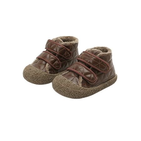 

Kesitin Unisex-Child Crib Shoes Magic Tape Ankle Boots Soft Sole Toddler Booties Anti-skid Lightweight Flats School Plush Lining Casual Boot Brown 6.5C