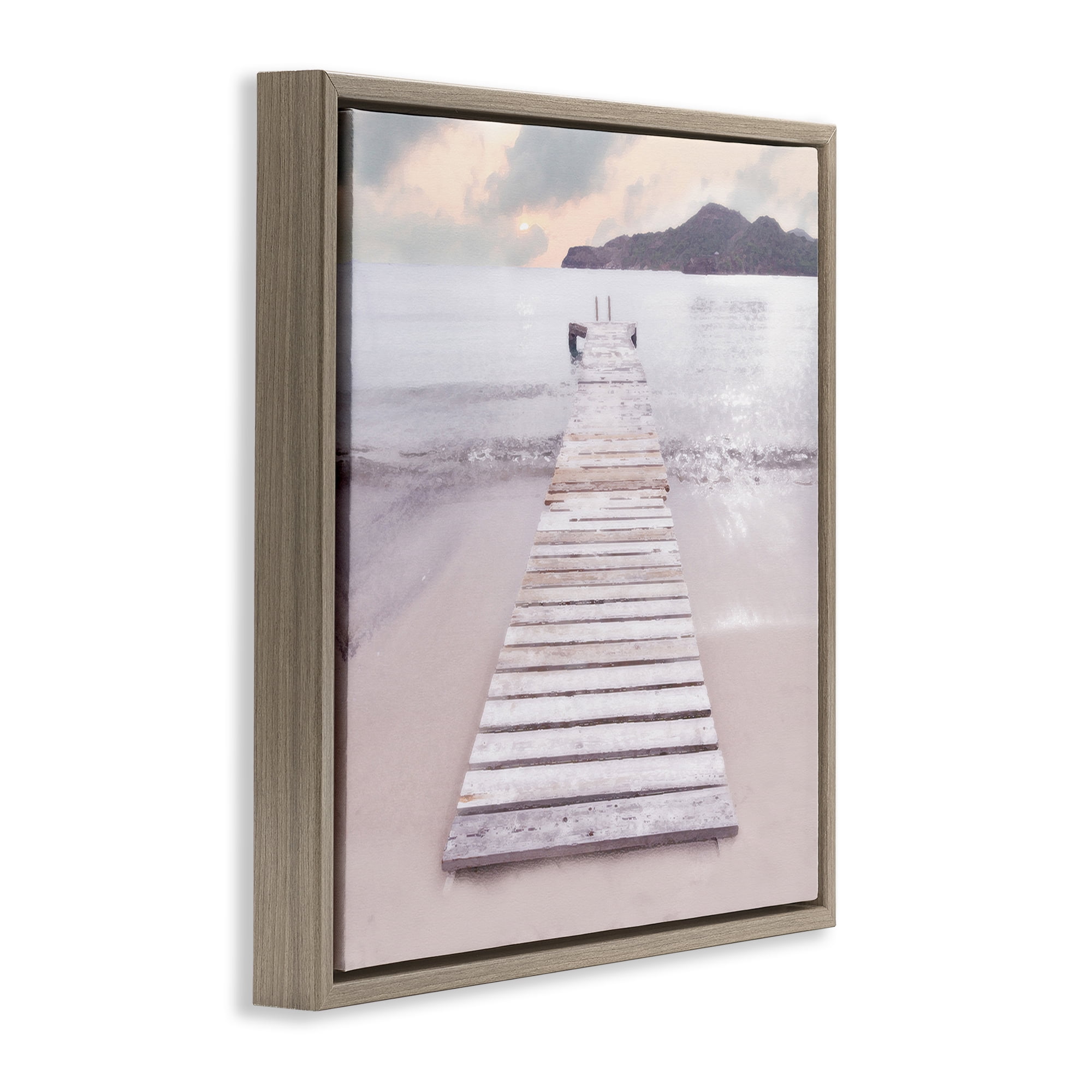 Stupell Industries Zen Beach Dock Landscape Painting Brown Floater Framed Canvas Art Print Wall Art, 18 x 18