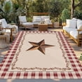 thumbnail image 2 of Western Texas Star Retro Outdoor Rug for Patio/Deck/Porch, Non-Slip Large Area Rug 6 x 9 Ft, Rustic Vintage Farm Red Beige Plaid Indoor Outdoor Rugs Washable Area Rugs, Camping Rug Carpet Runner, 2 of 8
