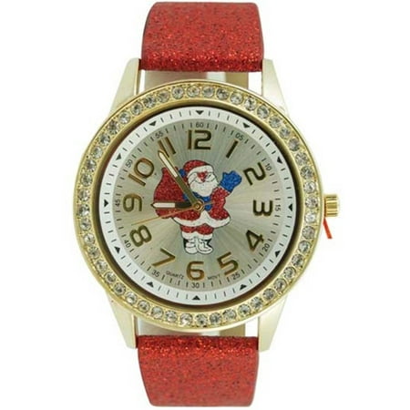 Nightmare Before Christmas Watch - Christmas Watch Easy Read Santa Claus Dial Red Glitter Faux Leather Band