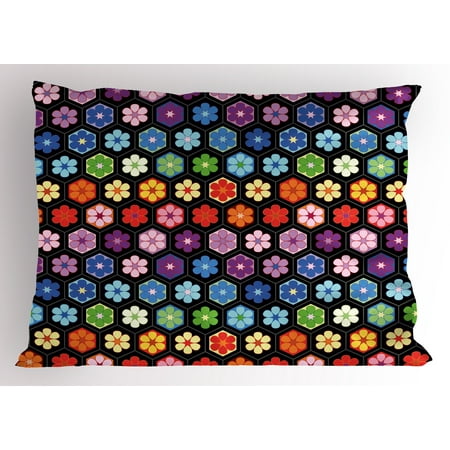 African Pillowcase - Flower Pillow Sham Colorful Vibrant Daisy Blossom Motifs Classic Hexagonal Comb Pattern African Flower, Decorative Standard Size Printed Pillowcase, 26 X 20 Inches, Multicolor, by Ambesonne