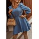 thumbnail image 2 of ABPHQTO Mini vestido tipo túnica arrugado con cuello en V y mangas abullonadas azul para mujer, 2 of 5