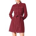 thumbnail image 3 of Allegra K Women's Contrast Line Long Sleeves Belted Waist Dress with Pockets, 3 of 7