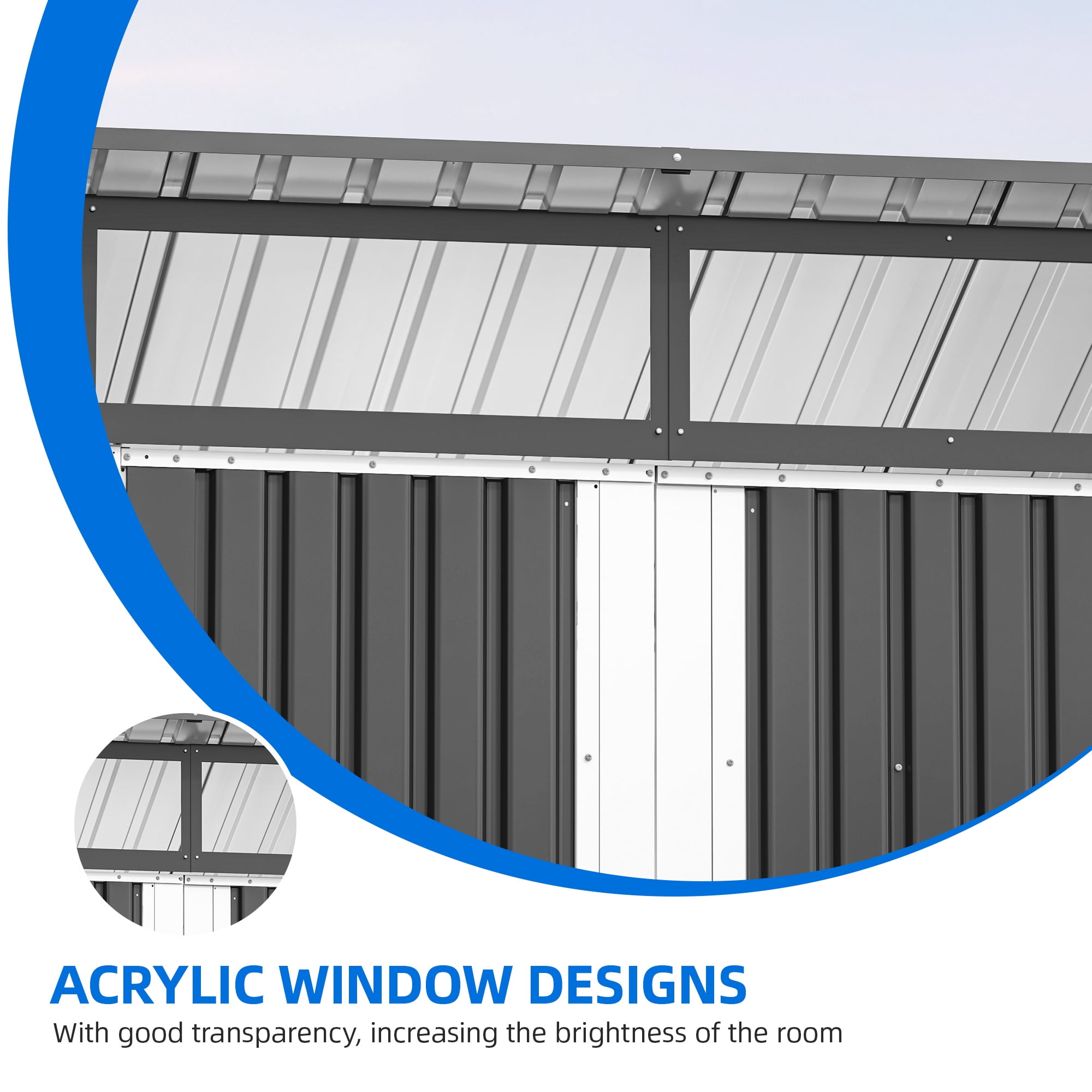 Dextrus 8.5x3.5 FT Outdoor Storage Shed with Acrylic Windows, Secure Access Lock for Bike Garden Patio Dark Gray
