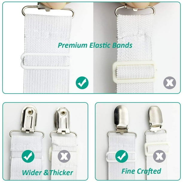 Bed Sheet Holder Straps, Adjustable Bed Bands, Elastic Fasteners/Grippers/Suspenders  Fitted for Bedding, Keepers, Bedsheet Tie Downs 