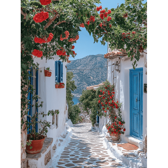 Mediterranean Coastal Town Canvas Print/Wall Art， Perfect for Living Room， Bedroom， Kitchen， Hallway， and Office Decor