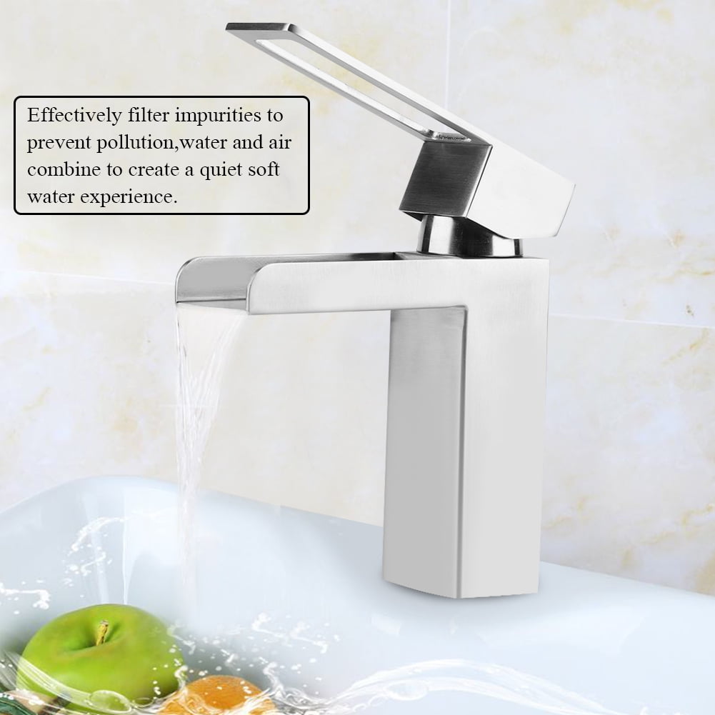 Qiilu Stainless Steel Faucet Square Design Basin Sink Single Lever