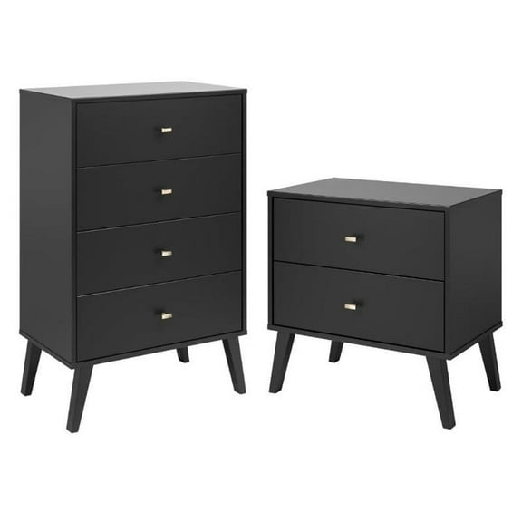 Home Square 2-Piece Set with Modern 2-Drawer Nightstand and 4-Drawer Chest