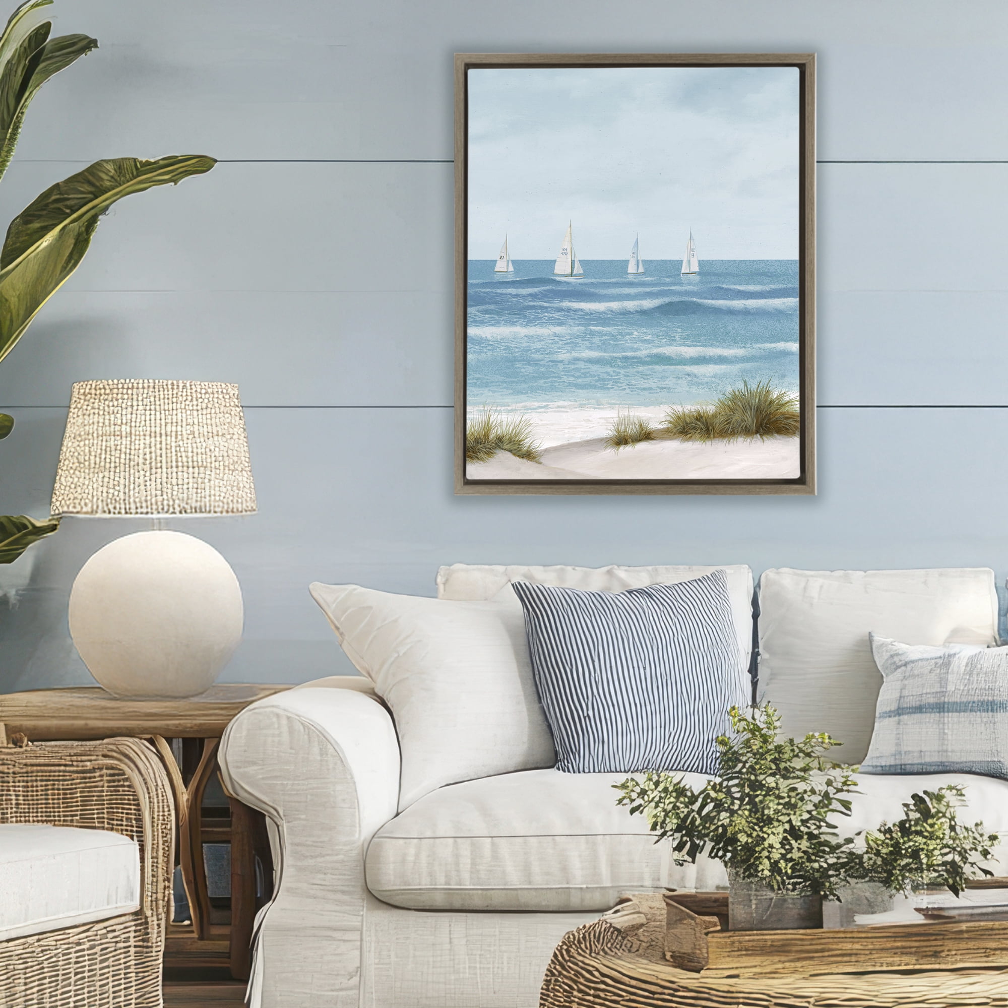 Stupell Industries Boats Sailing Away Brown Framed Floater Canvas Wall Art, design by Lorenzo Collective