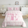 thumbnail image 2 of jejeloiu Monogrammed E Queen Comforter Set,Cute Bow Bowtie Dinosaur Bedding Sets,Pink White Bedding Comforter Set,Microfiber Room Decorative Reversible,3 Pieces, 2 of 7