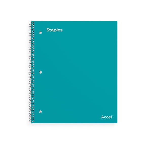 Staples Accel Poly Cover Notebook Wide Ruled 8" x 10-1/2" Teal TR20961M/20961