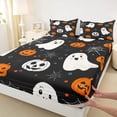 thumbnail image 4 of Manfei Halloween Ghost Pumpkin Bed Sheets 4-Piece, Festival Theme Full Size Sheets, Black Orange White,1 Fitted Sheet, 1 Flat Sheet and 2 Pillowcases, 4 of 5