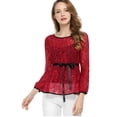 thumbnail image 1 of AllegK Blusas Tops Peplum De Encaje Semitransparente De ManLarCon CintuAnudaPaMujer Rojo L, 1 of 6
