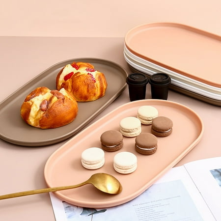 

Dessert Tray Food Grade BPA Free Simple Style Smooth Edge Easy to Clean Multipurpose Storage Tray Oval Storage Tray Dish Dinner Plate Kitchen Supplies