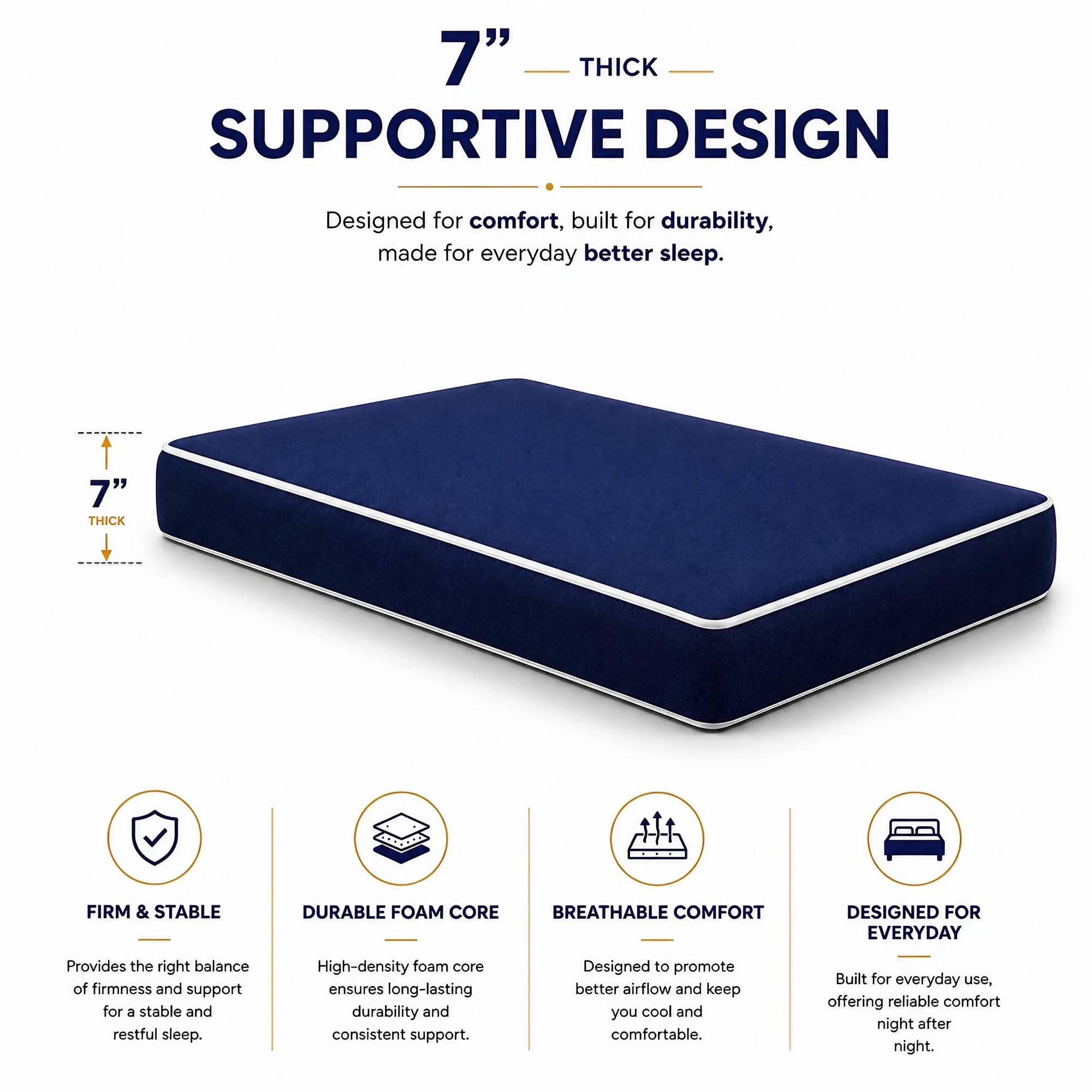 Continental Sleep, 7-Inch Medium Firm Water Resistance Nylon Vinyl Foam Mattress, Noiseless, Soft Cloud Feeling, Body Heat Reflection, Good for Hospital and Camp, 80" x 30", Blue