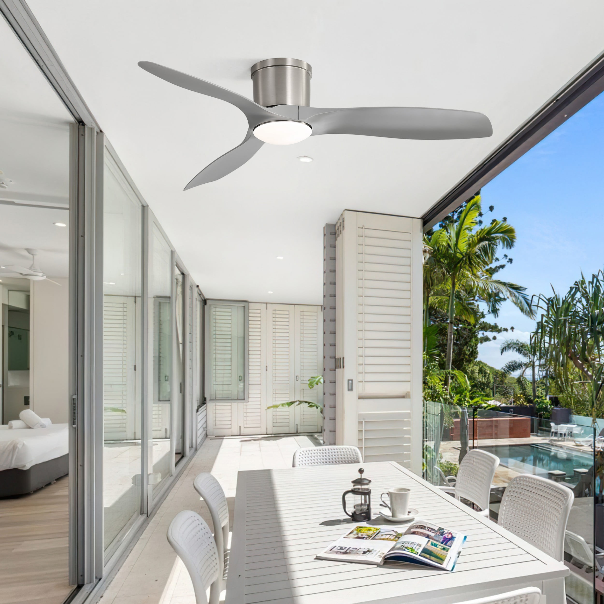 Sofucor 52 Inch Low Profile Ceiling Fans with Lights, Modern Flush Mount Ceiling Fan with 3 ABS Blades, 6500CFM, Dimmable 6-Speed 3-Timer Reversible DC Motor, ABS Gray