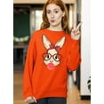 thumbnail image 3 of Easter Bunny With Bubble Gum Funny Egg Hunting Christian Holiday Crewneck Sweatshirt, S, Orange, 3 of 5